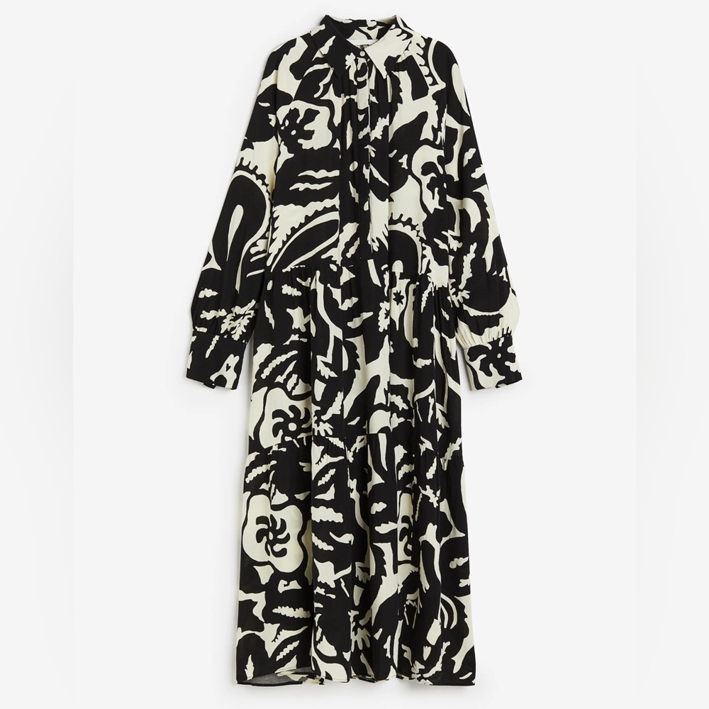 H&M Black and Ivory Midi Shirtdress